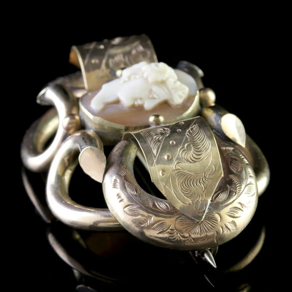 Antique Victorian Cameo Brooch Pinchbeck Gold Gilt