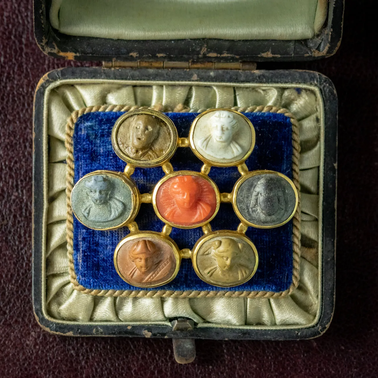 Antique Victorian Coral Lavastone Cameo Brooch 18ct Gold