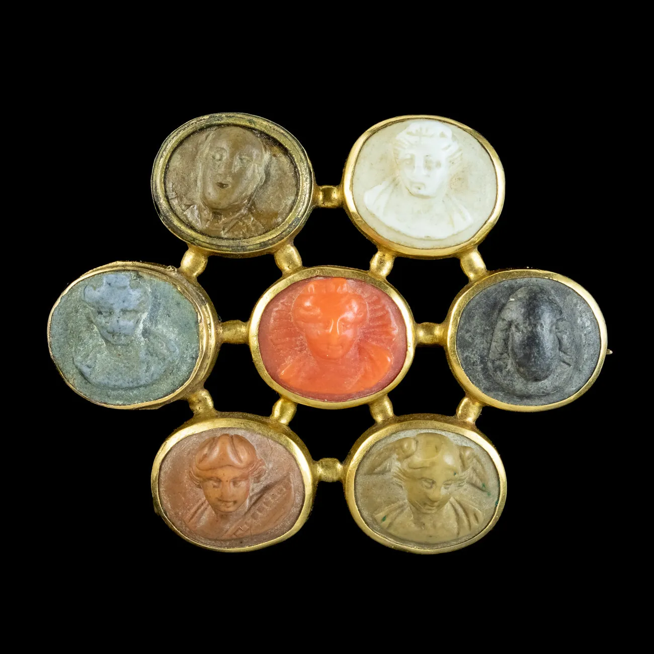 Antique Victorian Coral Lavastone Cameo Brooch 18ct Gold