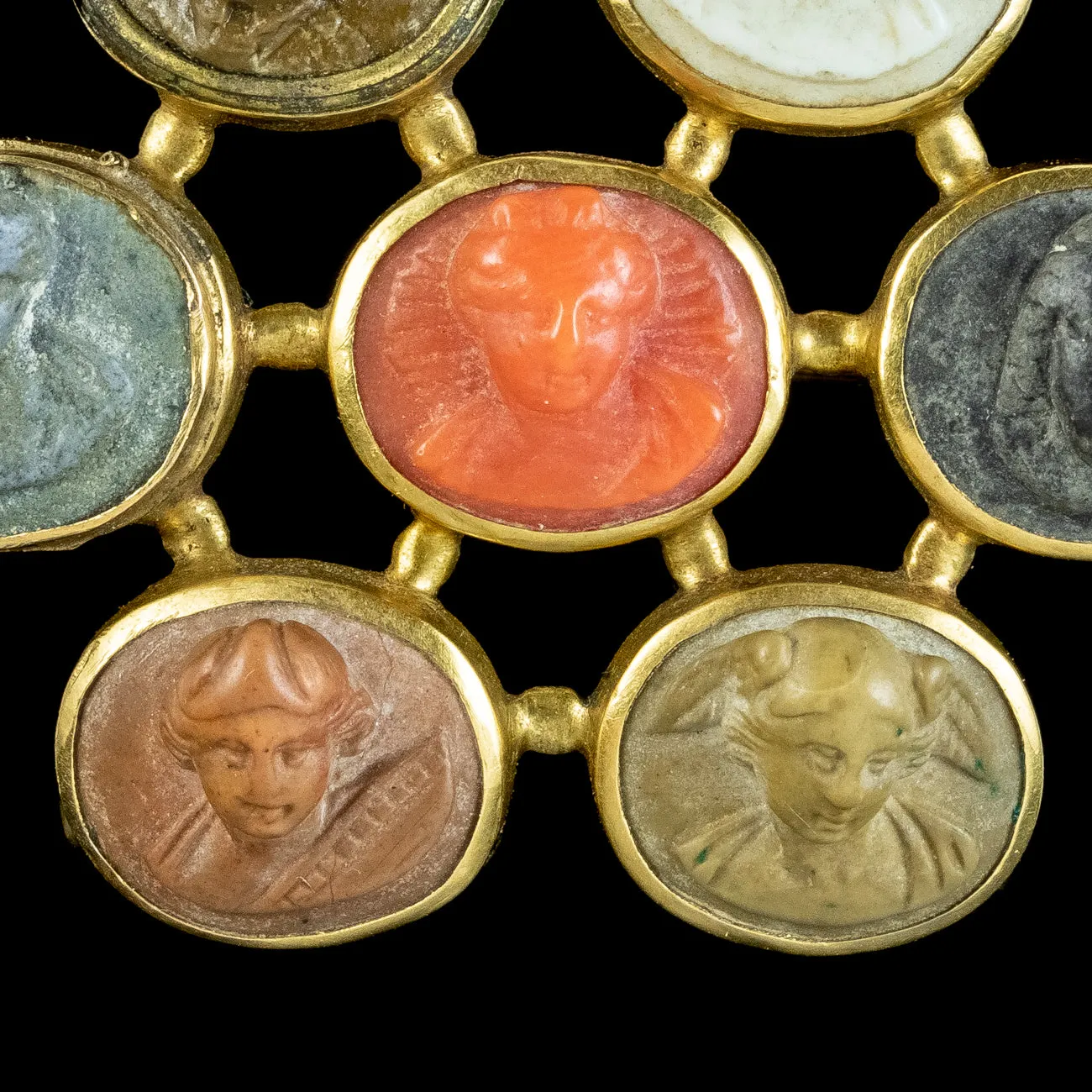 Antique Victorian Coral Lavastone Cameo Brooch 18ct Gold