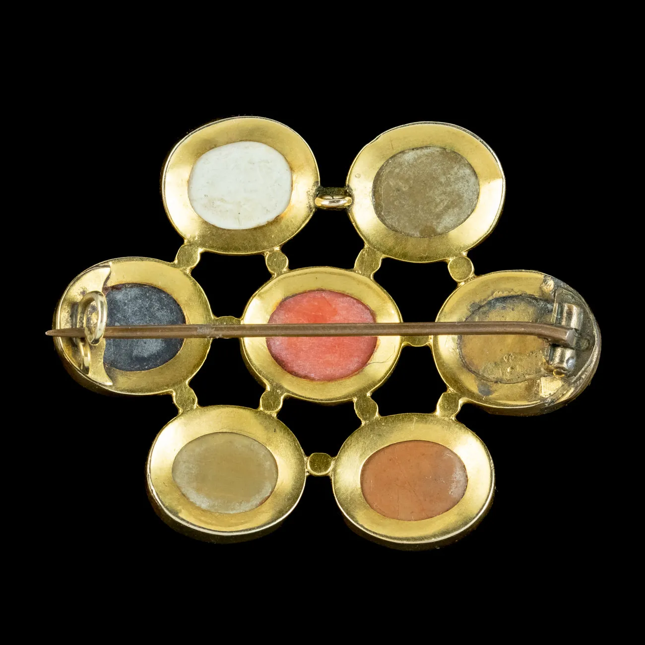 Antique Victorian Coral Lavastone Cameo Brooch 18ct Gold