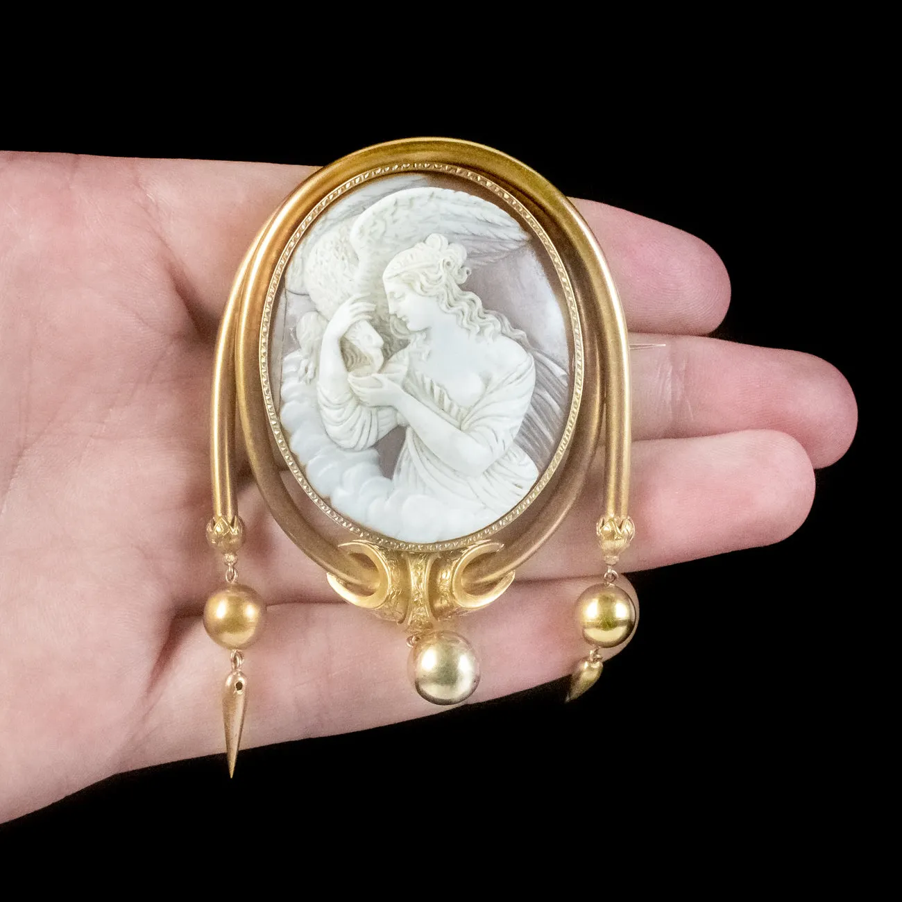 Antique Victorian Hebe And Zeus Cameo Brooch 18ct Gold With Box