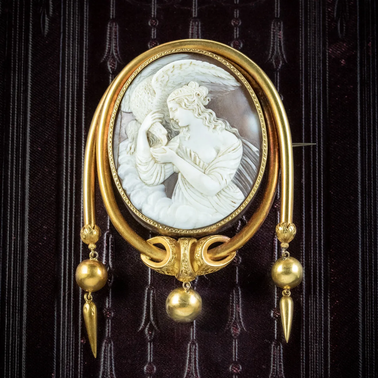 Antique Victorian Hebe And Zeus Cameo Brooch 18ct Gold With Box