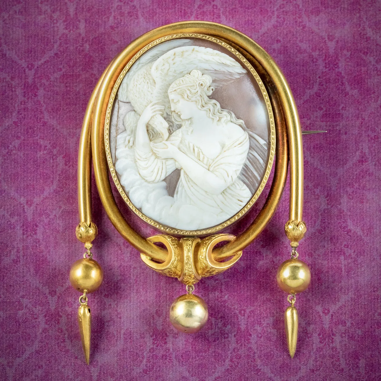 Antique Victorian Hebe And Zeus Cameo Brooch 18ct Gold With Box