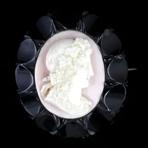 Antique Victorian Jet Coral Cameo Brooch Circa 1870