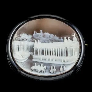Antique Victorian Whitby Jet Edinburgh Cameo Brooch Circa 1860