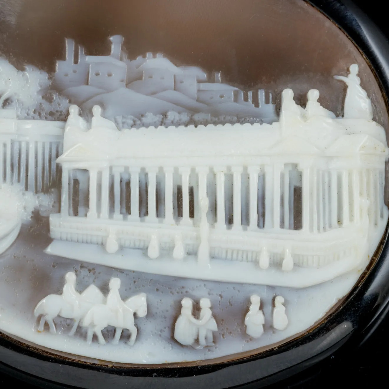 Antique Victorian Whitby Jet Edinburgh Cameo Brooch Circa 1860