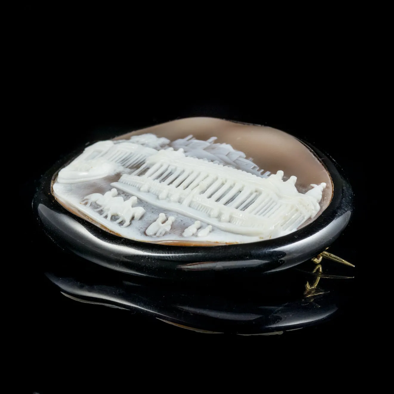 Antique Victorian Whitby Jet Edinburgh Cameo Brooch Circa 1860