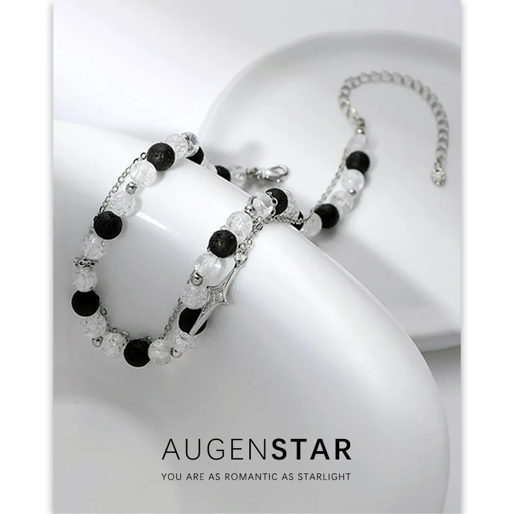 ASR | Four Pointed Star Black and White Beads Necklace