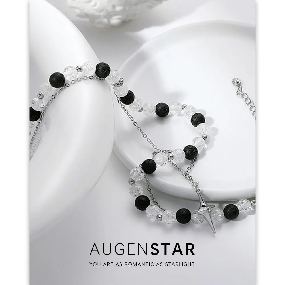 ASR | Four Pointed Star Black and White Beads Necklace