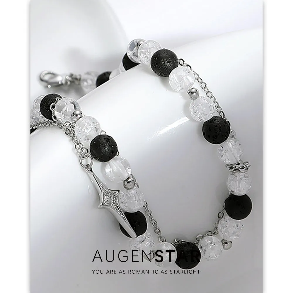 ASR | Four Pointed Star Black and White Beads Necklace