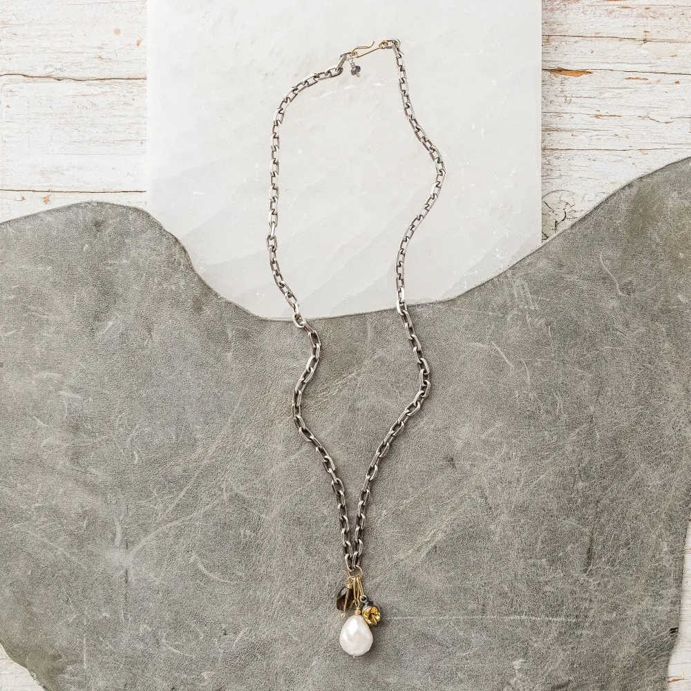 Baroque Pearl Necklace with Smoky Quartz and Citrine