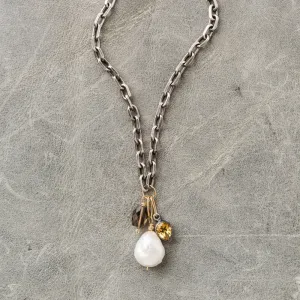Baroque Pearl Necklace with Smoky Quartz and Citrine