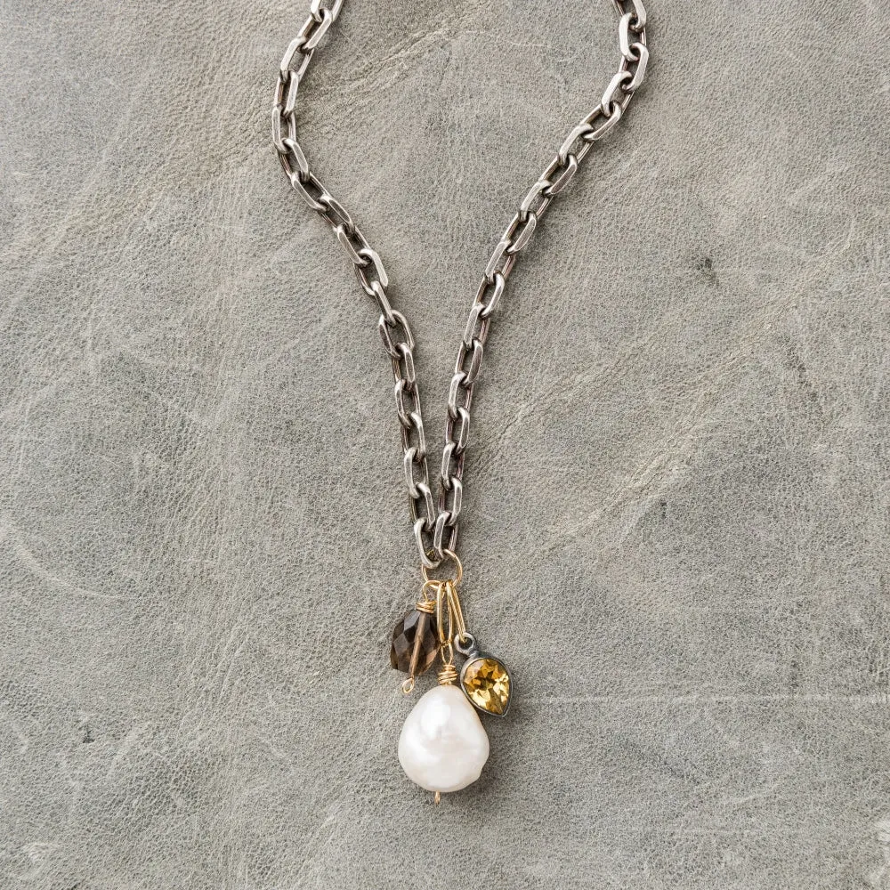 Baroque Pearl Necklace with Smoky Quartz and Citrine