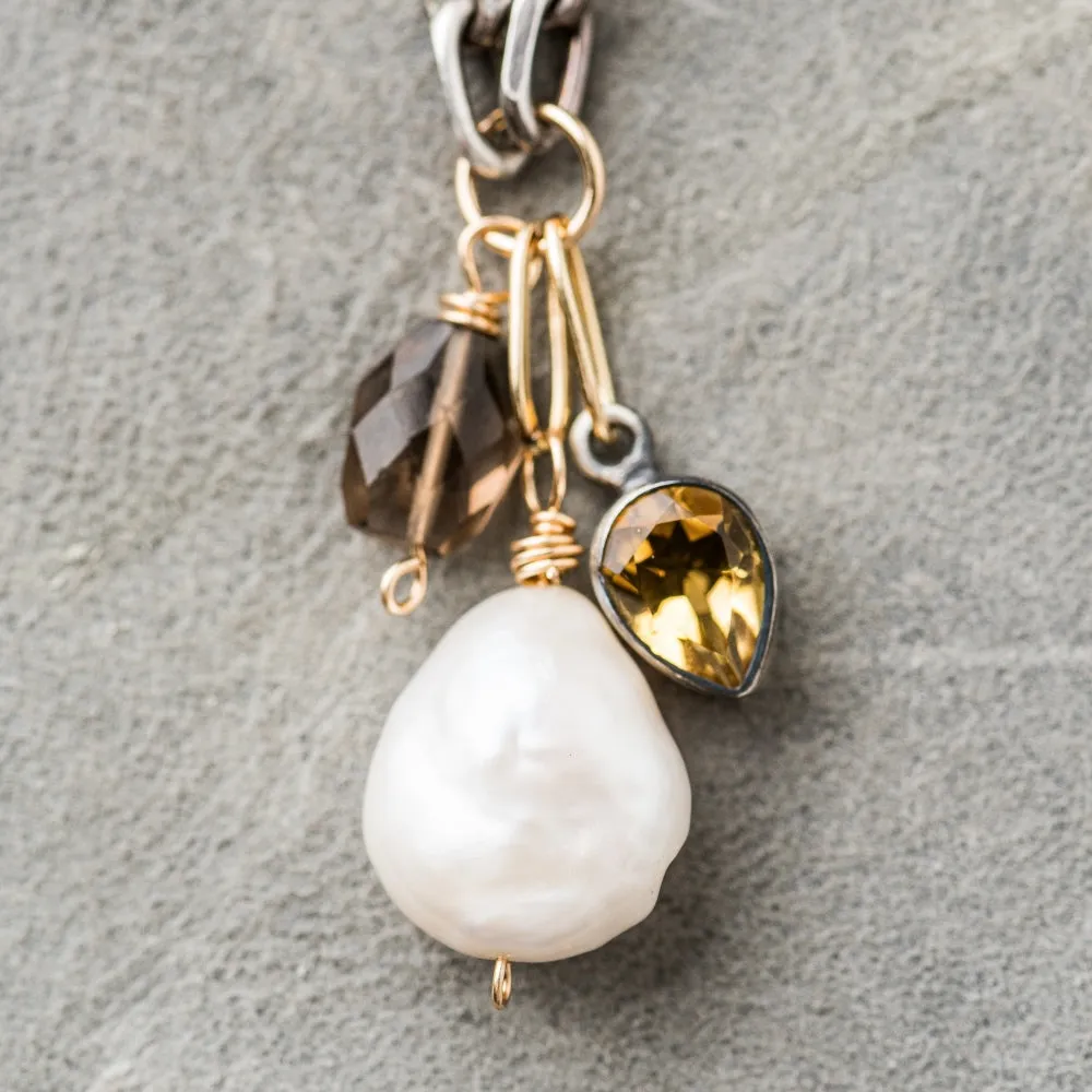 Baroque Pearl Necklace with Smoky Quartz and Citrine
