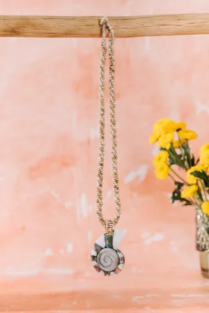 Bead Necklace with Nautilus Shell Pendant - Beige (NCK 017)