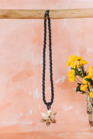 Bead Necklace with Shell Flower Pendant - Grey (NCK 023)