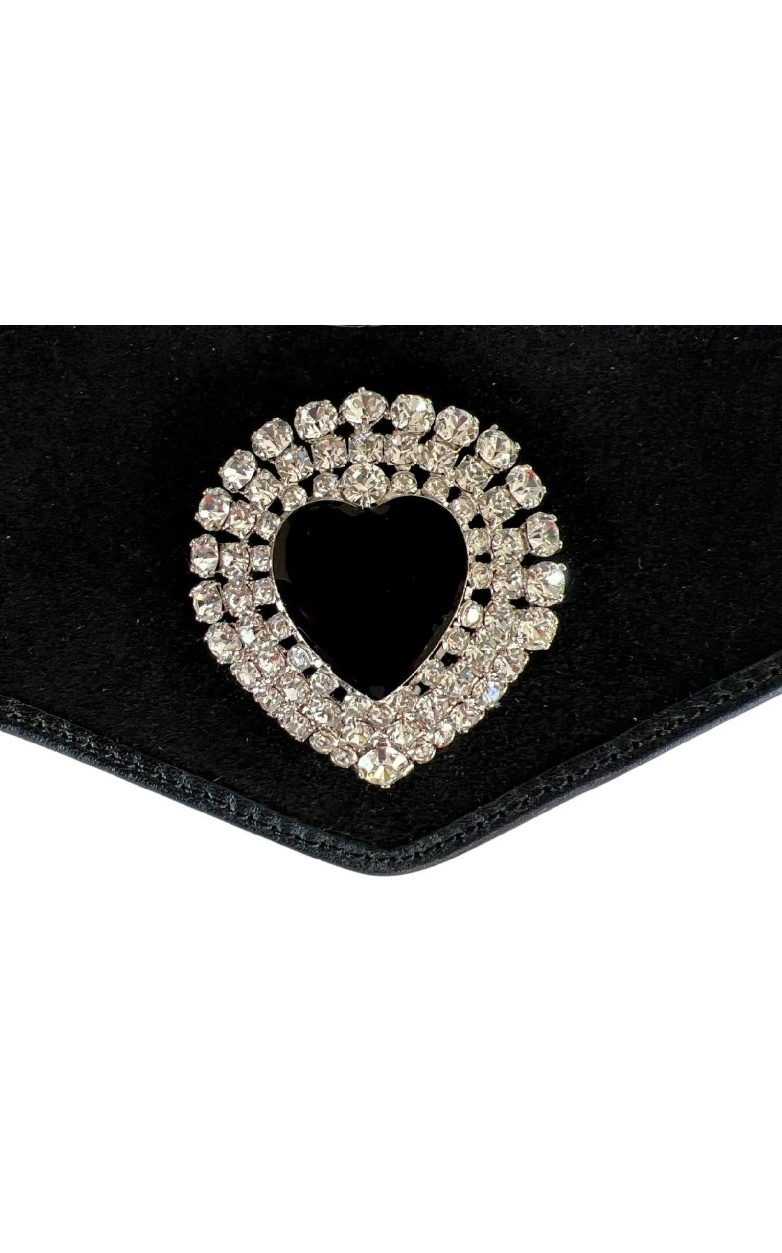 Black Leather and Velvet Crystal Heart Belt