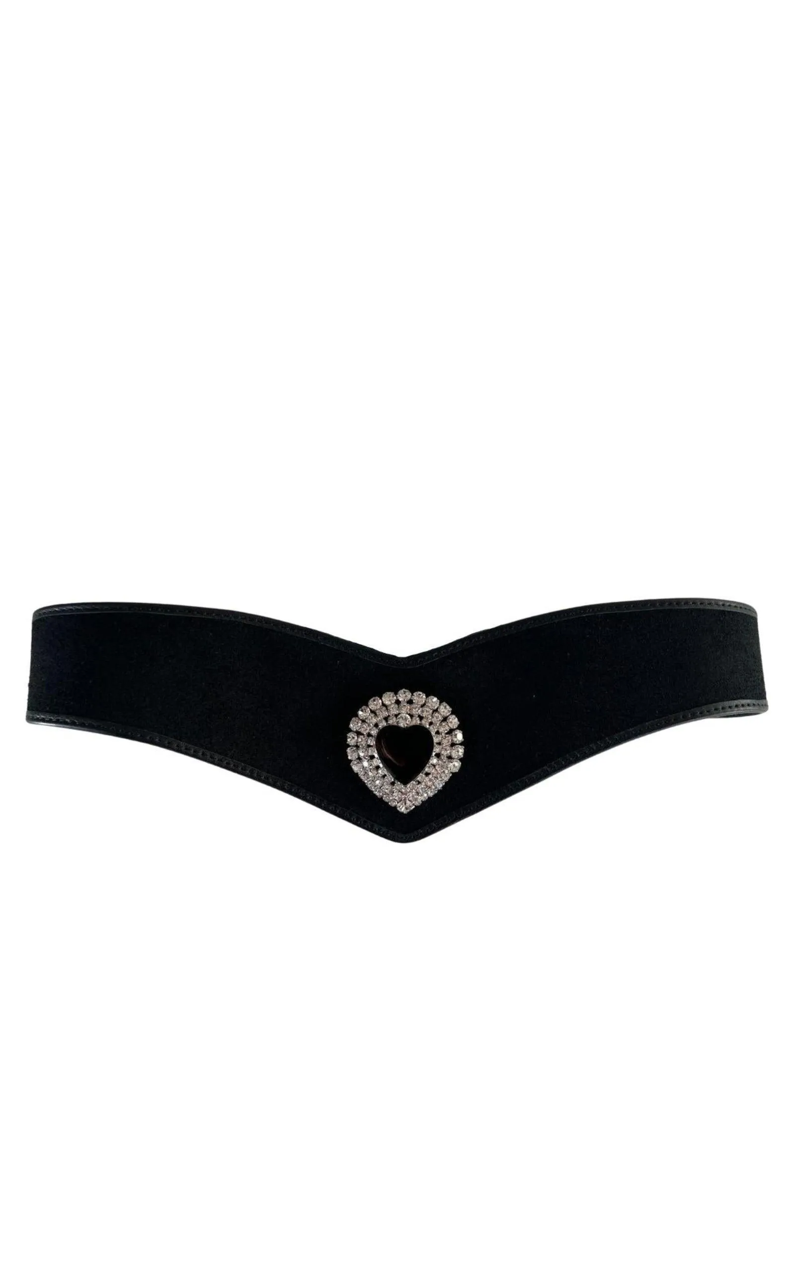Black Leather and Velvet Crystal Heart Belt