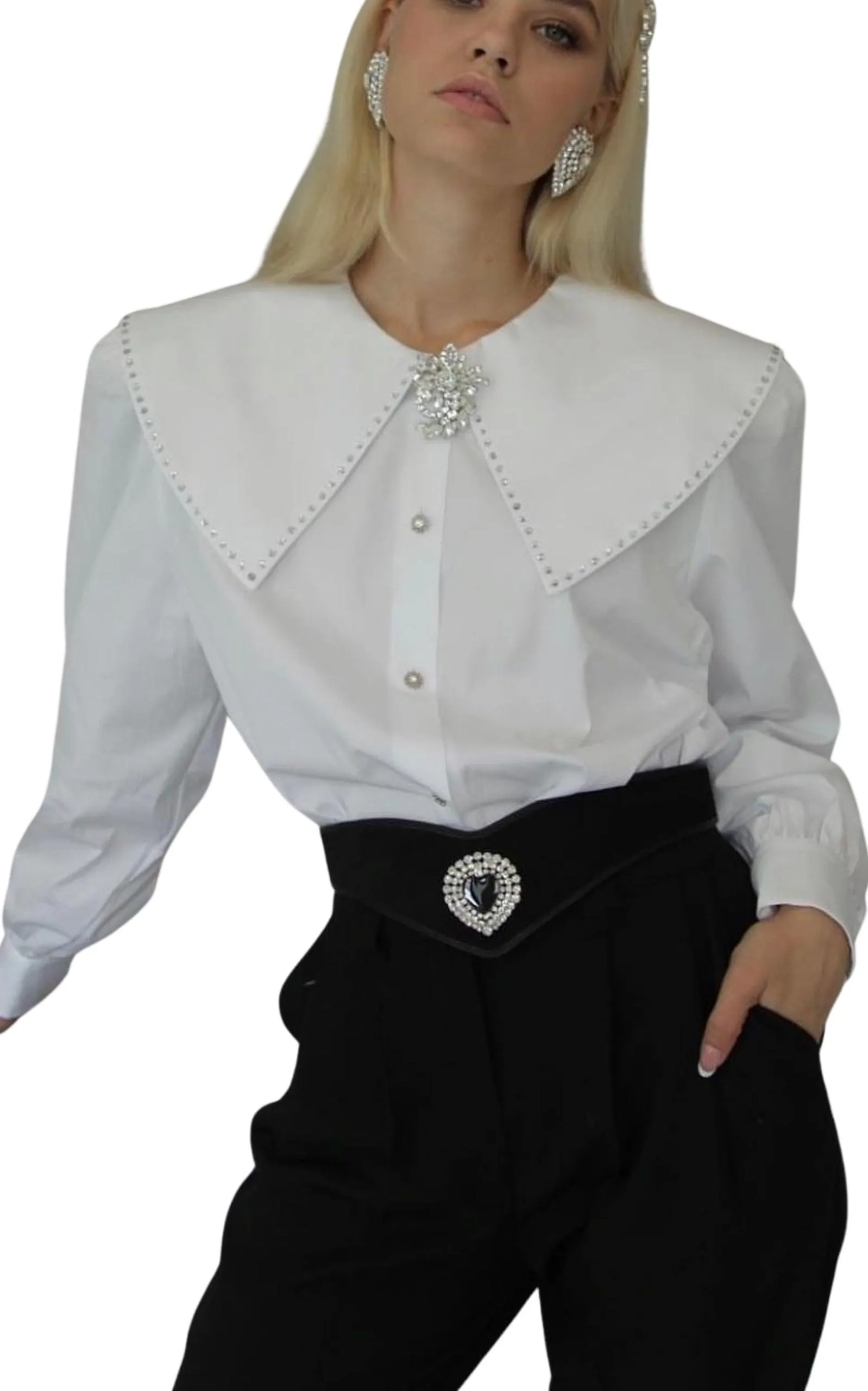 Black Leather and Velvet Crystal Heart Belt