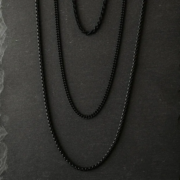 Boxed Chain Necklace Black Adjustable 50-60cm/20-24'