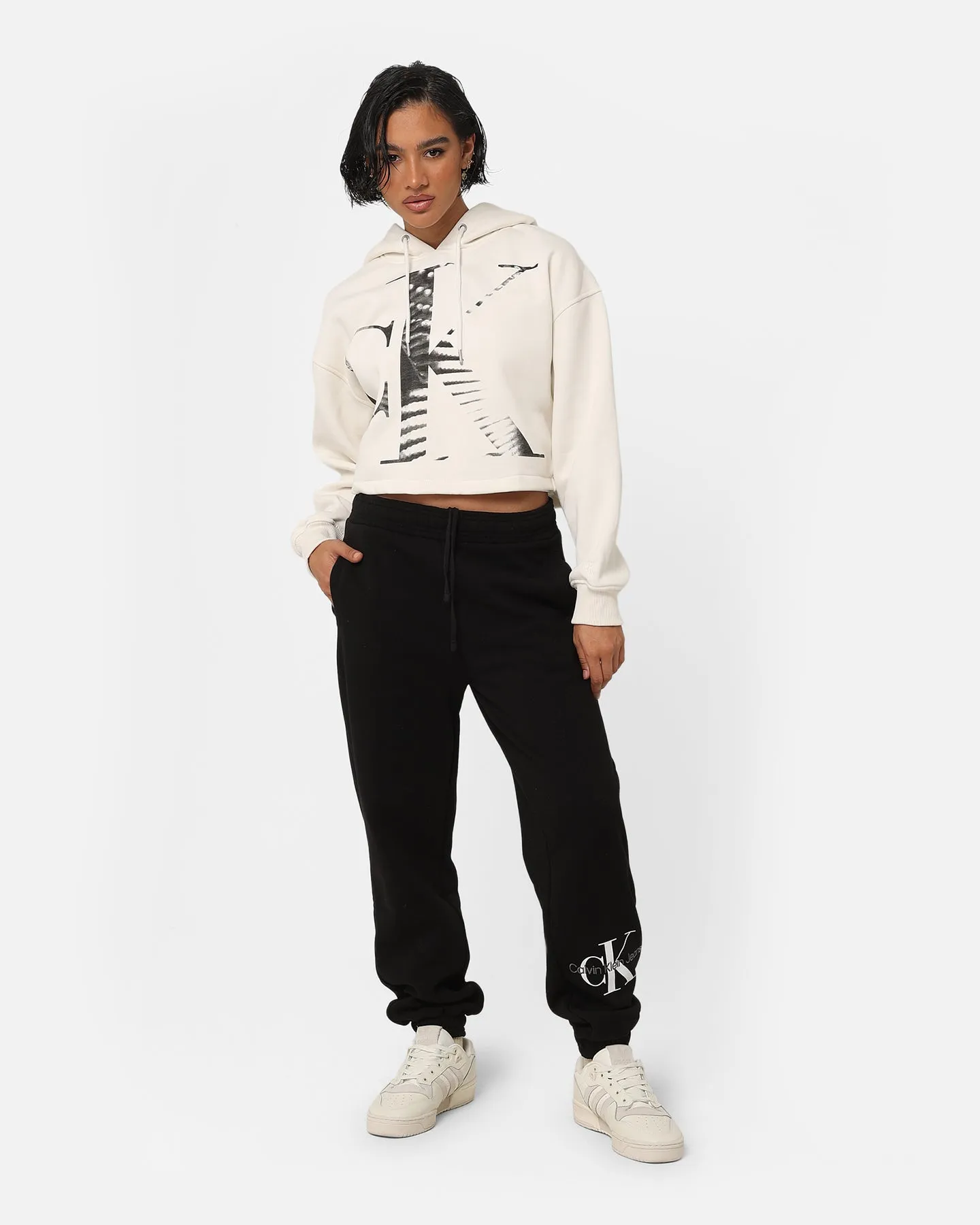 Calvin Klein Women's Blown Up CK Hoodie Ivory