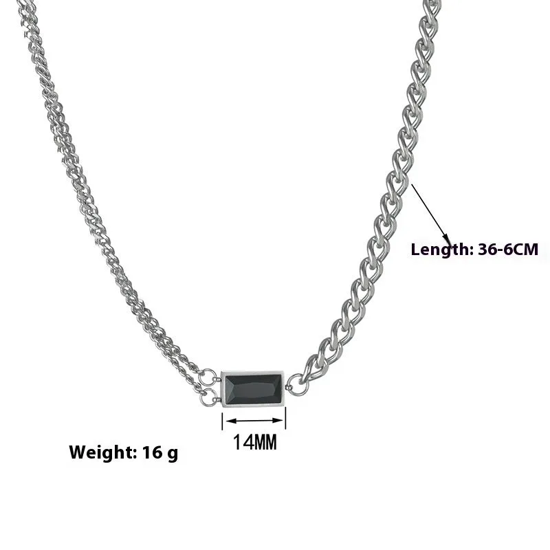 Collana Nera a Diamante Quadrato in Acciaio Titanio – Accessorio Hip Hop Trendy