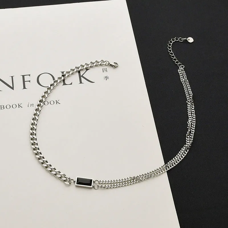 Collana Nera a Diamante Quadrato in Acciaio Titanio – Accessorio Hip Hop Trendy