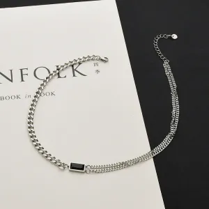 Collana Nera a Diamante Quadrato in Acciaio Titanio – Accessorio Hip Hop Trendy
