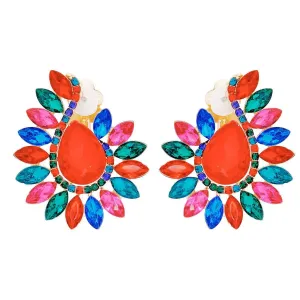 Colorful Teardrop Red Center Clip On Pageant Earrings for Elegant Style