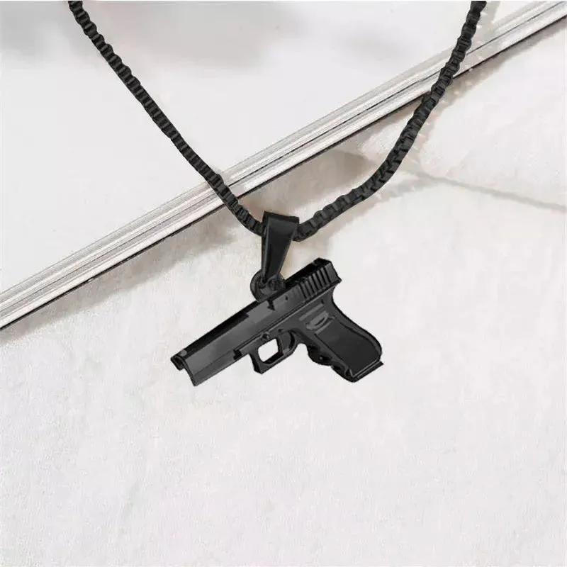 Cool Black Gold Silver Color Gun Shaped Pendants Necklace for Women Men Army Style Hip Hop Long Chain Punk Jewelry