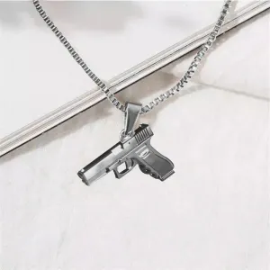 Cool Black Gold Silver Color Gun Shaped Pendants Necklace for Women Men Army Style Hip Hop Long Chain Punk Jewelry