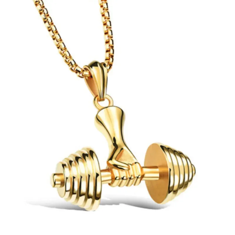 Creative Men Hip Hop Dumbbell Barbell Pendant Punk Necklaces for Men Stainless Steel Jewelry Accessories Party Anniversary Gift