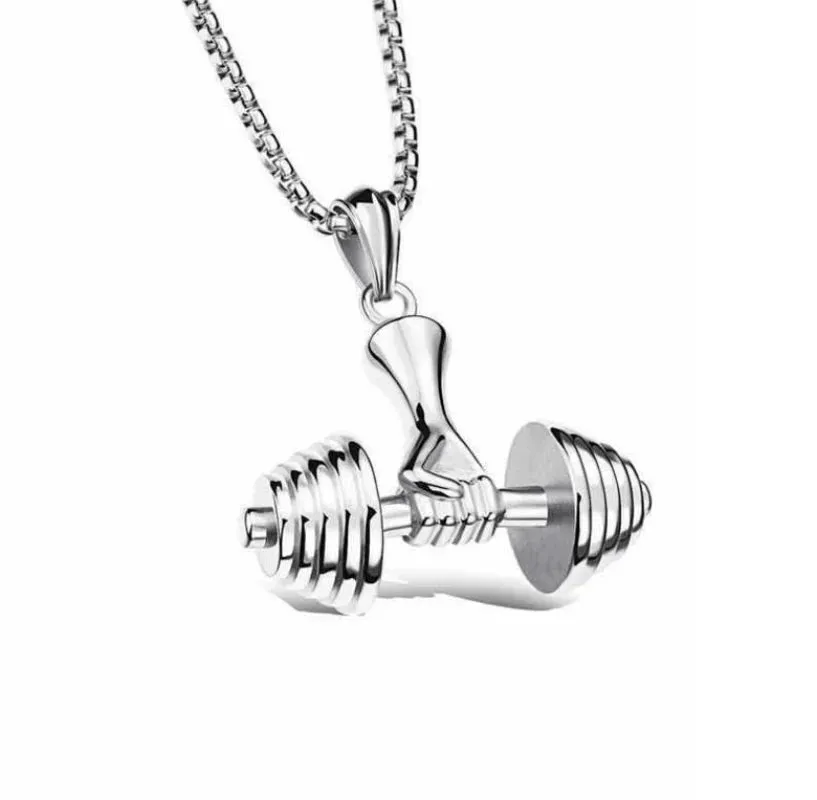 Creative Men Hip Hop Dumbbell Barbell Pendant Punk Necklaces for Men Stainless Steel Jewelry Accessories Party Anniversary Gift