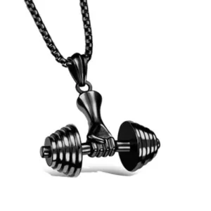 Creative Men Hip Hop Dumbbell Barbell Pendant Punk Necklaces for Men Stainless Steel Jewelry Accessories Party Anniversary Gift