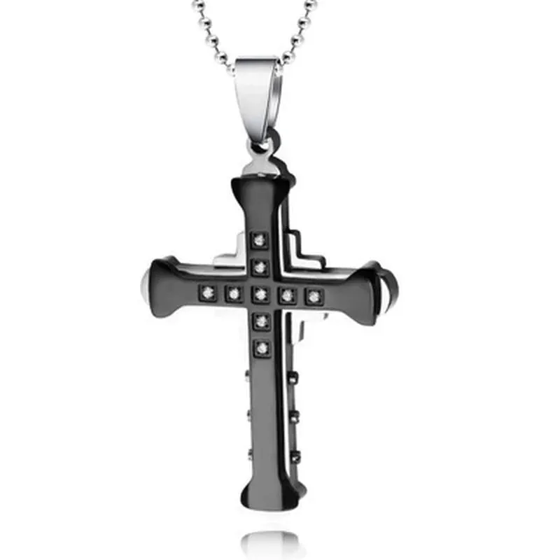 Creative Stainless Steel Drip Oil Cross Necklace Religious Faith Amulet Pendant Hip Hop Necklaces for Men Cross Jewelry Gift