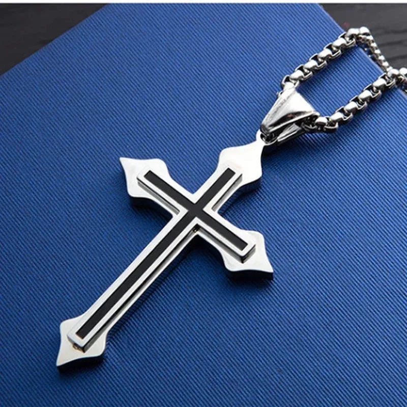 Creative Stainless Steel Drip Oil Cross Necklace Religious Faith Amulet Pendant Hip Hop Necklaces for Men Cross Jewelry Gift