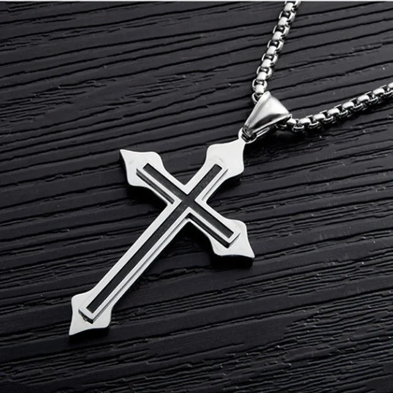Creative Stainless Steel Drip Oil Cross Necklace Religious Faith Amulet Pendant Hip Hop Necklaces for Men Cross Jewelry Gift