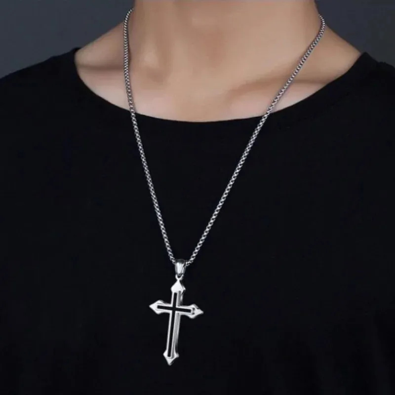Creative Stainless Steel Drip Oil Cross Necklace Religious Faith Amulet Pendant Hip Hop Necklaces for Men Cross Jewelry Gift