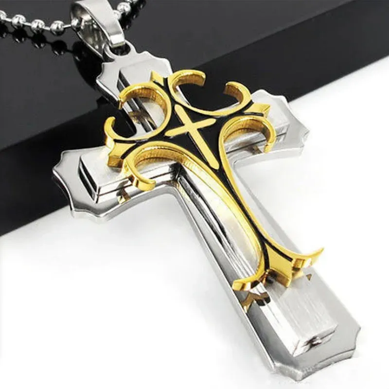 Creative Stainless Steel Drip Oil Cross Necklace Religious Faith Amulet Pendant Hip Hop Necklaces for Men Cross Jewelry Gift