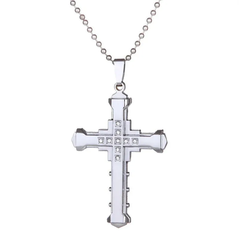 Creative Stainless Steel Drip Oil Cross Necklace Religious Faith Amulet Pendant Hip Hop Necklaces for Men Cross Jewelry Gift
