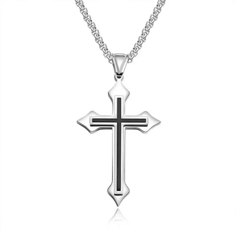 Creative Stainless Steel Drip Oil Cross Necklace Religious Faith Amulet Pendant Hip Hop Necklaces for Men Cross Jewelry Gift