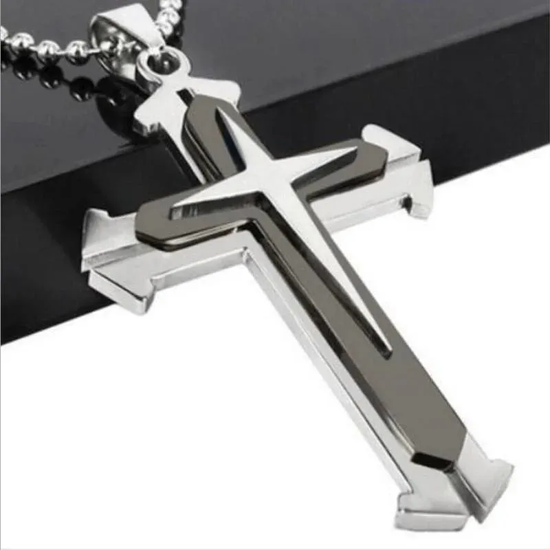 Creative Stainless Steel Drip Oil Cross Necklace Religious Faith Amulet Pendant Hip Hop Necklaces for Men Cross Jewelry Gift