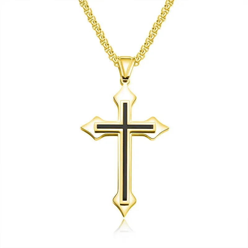 Creative Stainless Steel Drip Oil Cross Necklace Religious Faith Amulet Pendant Hip Hop Necklaces for Men Cross Jewelry Gift