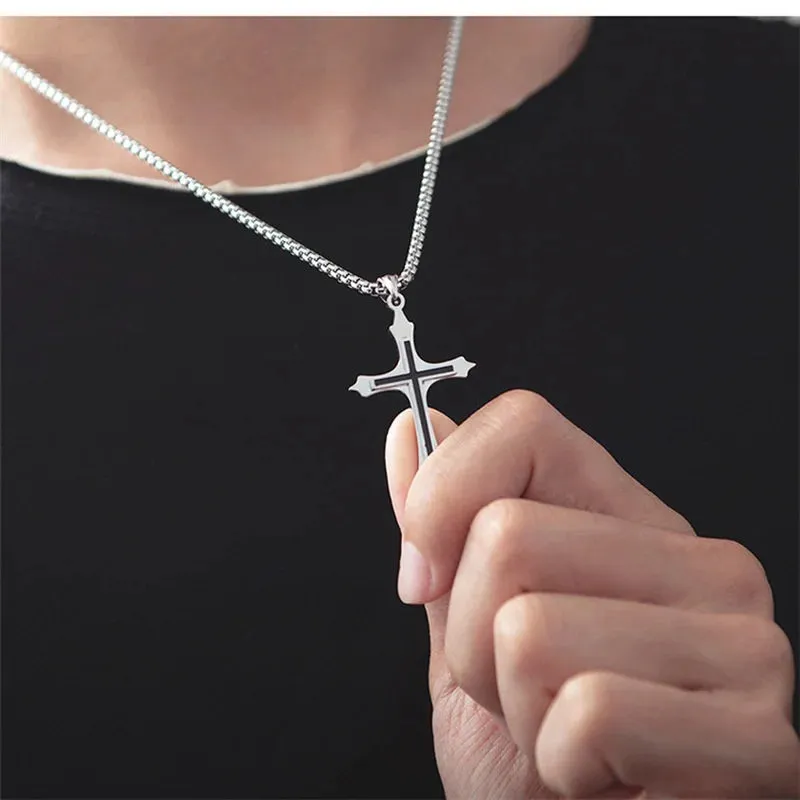 Creative Stainless Steel Drip Oil Cross Necklace Religious Faith Amulet Pendant Hip Hop Necklaces for Men Cross Jewelry Gift