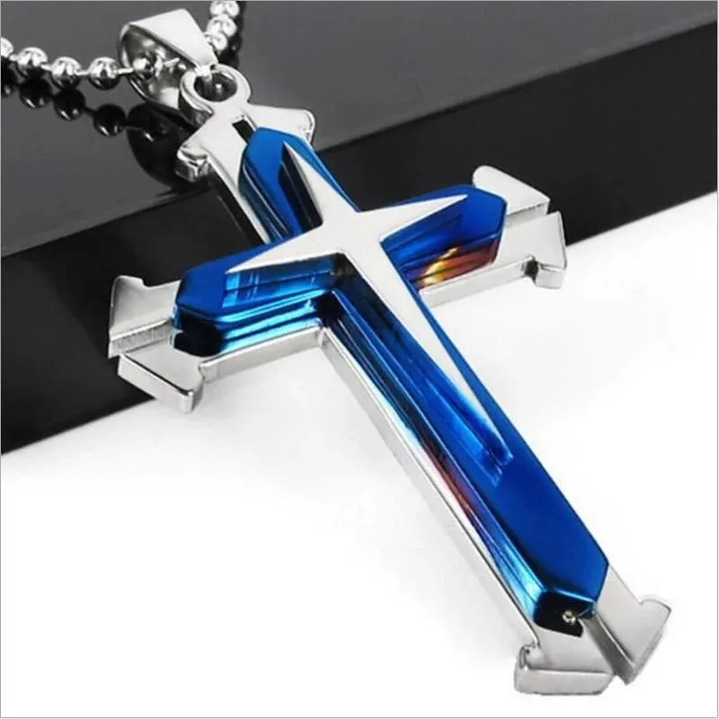 Creative Stainless Steel Drip Oil Cross Necklace Religious Faith Amulet Pendant Hip Hop Necklaces for Men Cross Jewelry Gift