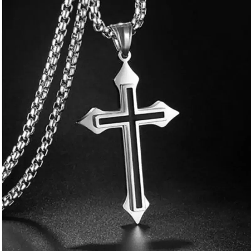 Creative Stainless Steel Drip Oil Cross Necklace Religious Faith Amulet Pendant Hip Hop Necklaces for Men Cross Jewelry Gift