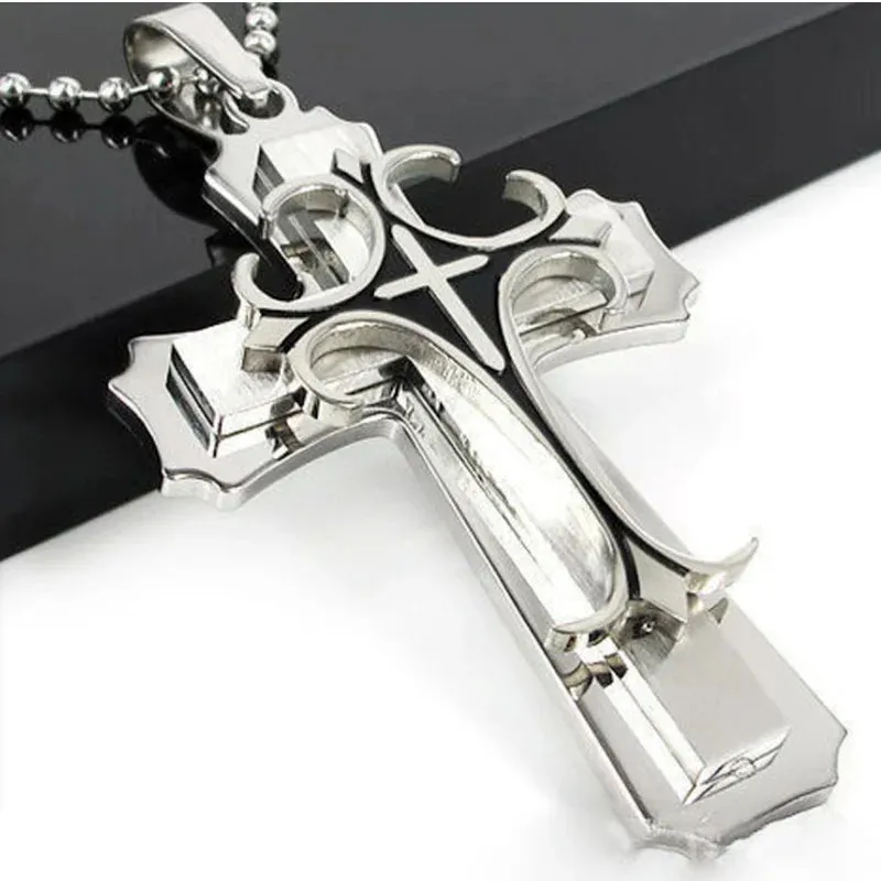 Creative Stainless Steel Drip Oil Cross Necklace Religious Faith Amulet Pendant Hip Hop Necklaces for Men Cross Jewelry Gift