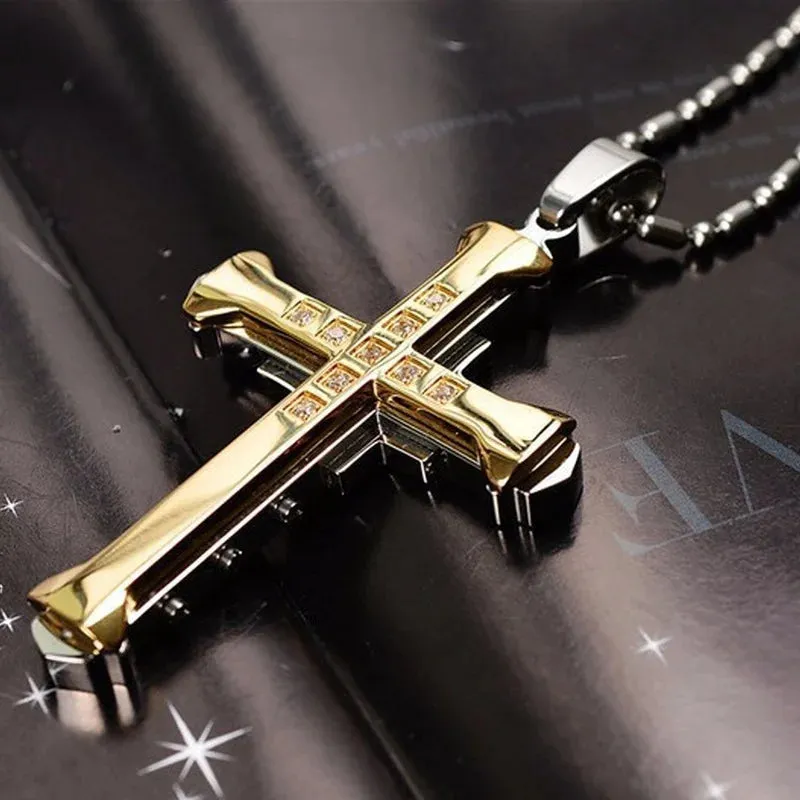 Creative Stainless Steel Drip Oil Cross Necklace Religious Faith Amulet Pendant Hip Hop Necklaces for Men Cross Jewelry Gift