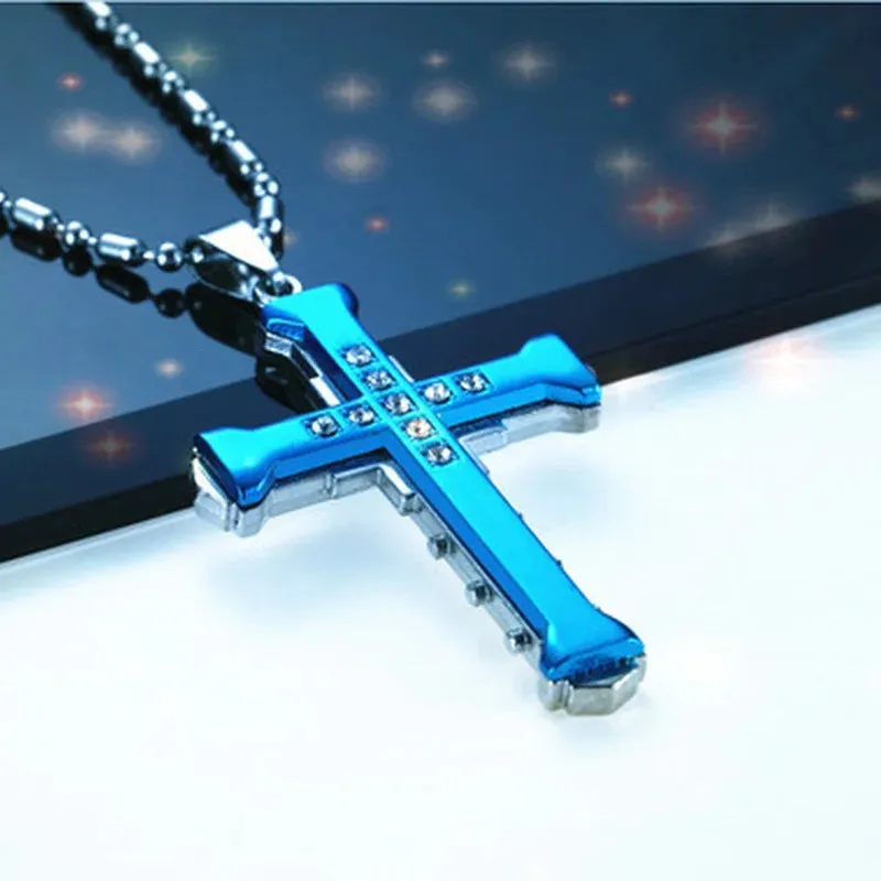 Creative Stainless Steel Drip Oil Cross Necklace Religious Faith Amulet Pendant Hip Hop Necklaces for Men Cross Jewelry Gift